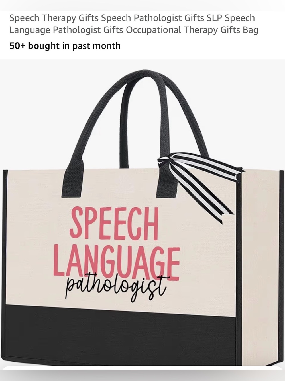 Canvas Speech Language Pathologist Tote Bag in Cream and Black